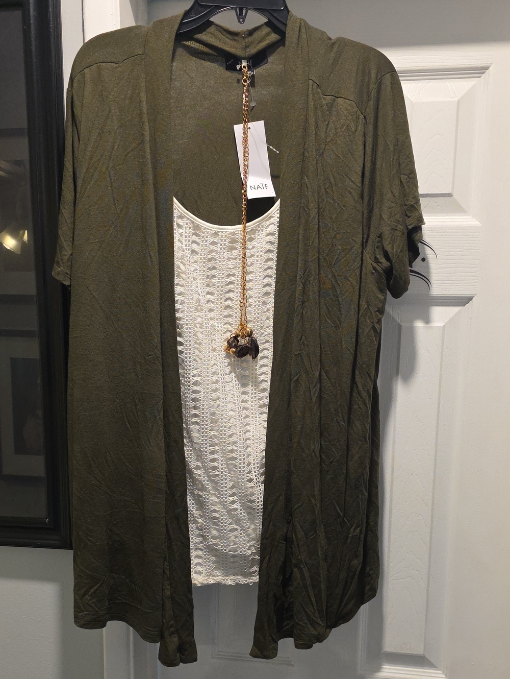 Olive Green and Beige Top